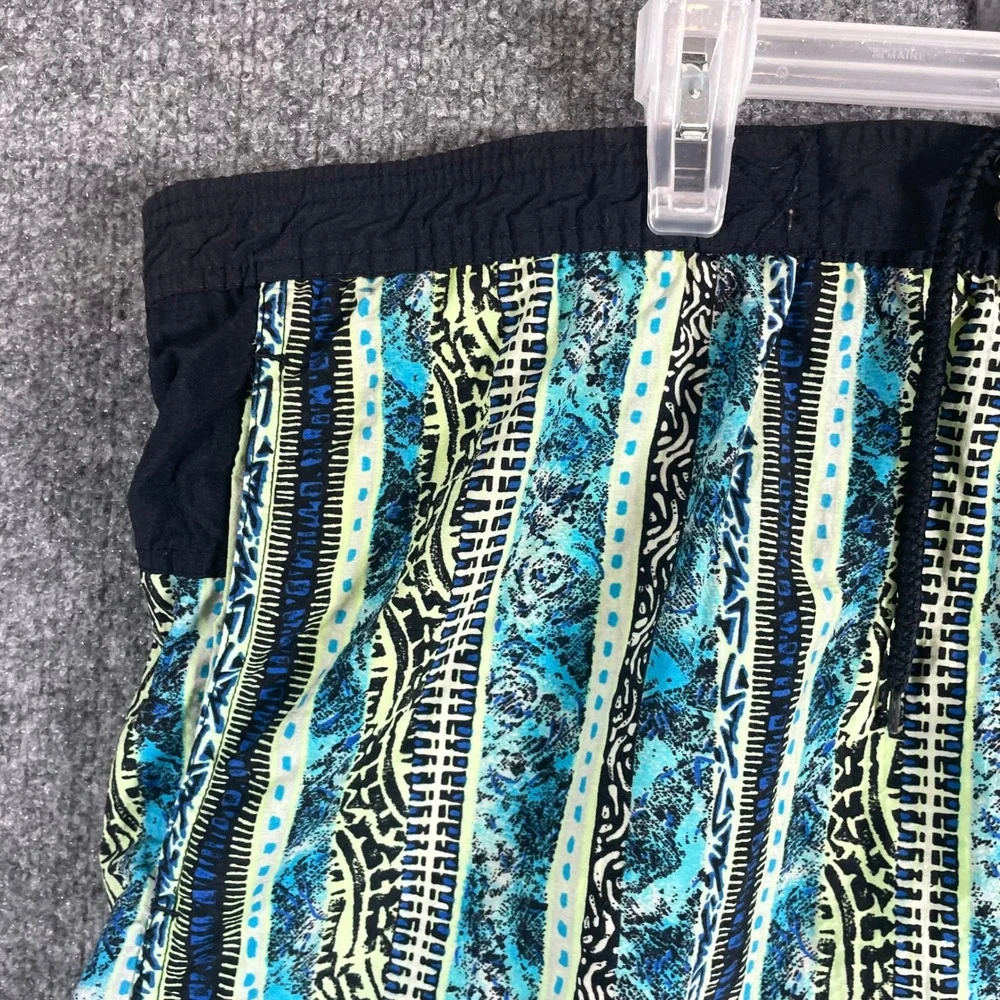 VTG Speedo Swim Trunks Mens Large Blue Geometric‎ Spell Out 90s Surf Beach Retro